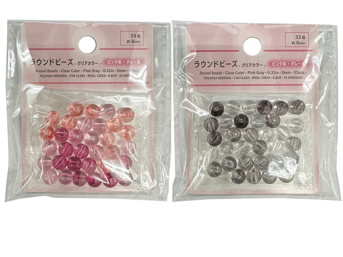 Round Beads (Clear Color, Pink & Gray, 33 Pieces)