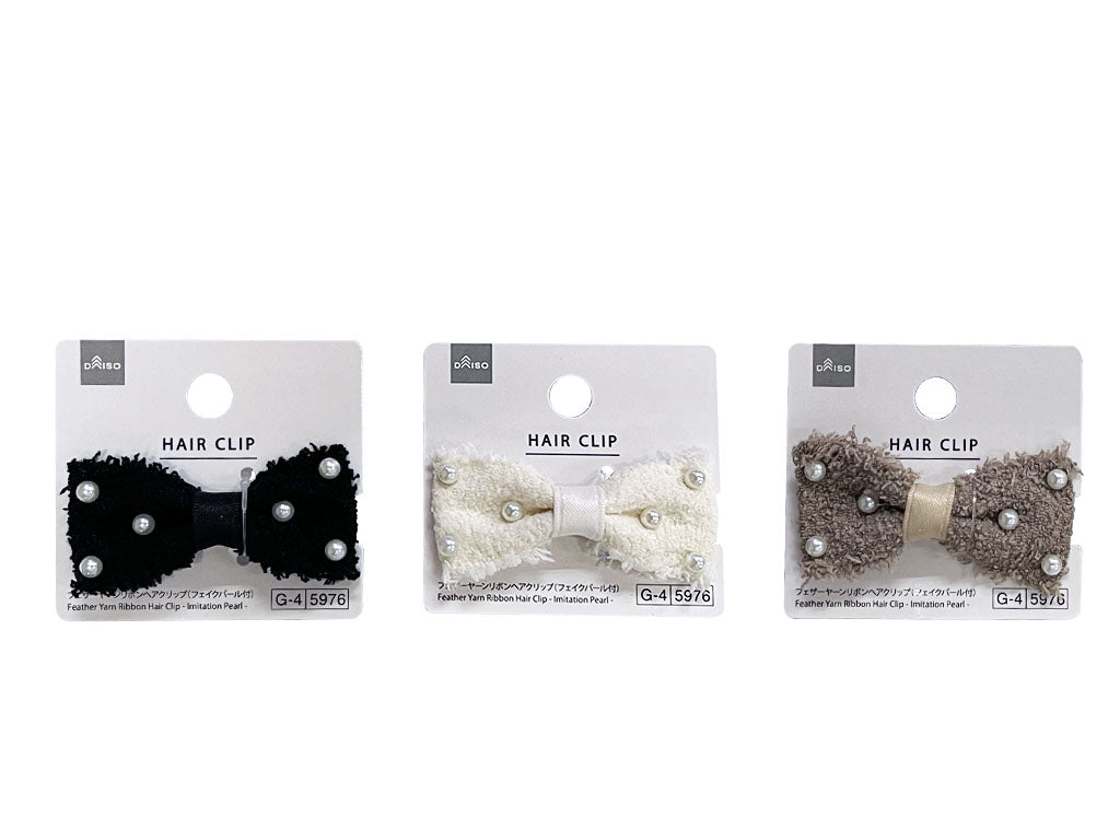 Feather Yarn Ribbon Hair Clip (With Fake Pearl)
