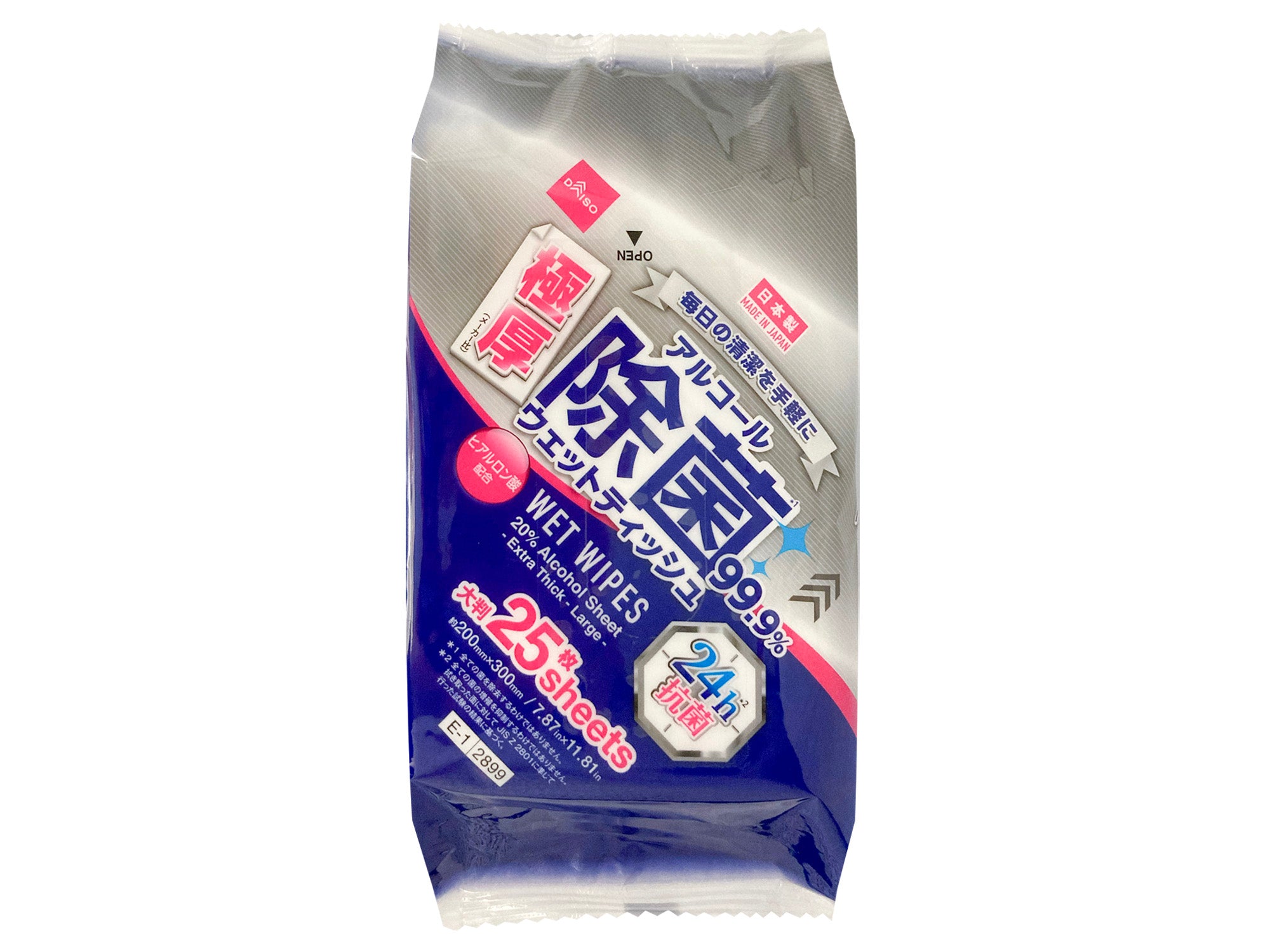 Alcohol 20% Disinfecting Large Wet Wipes (Extra Thick, 25 Sheets, 24h Antibacterial)