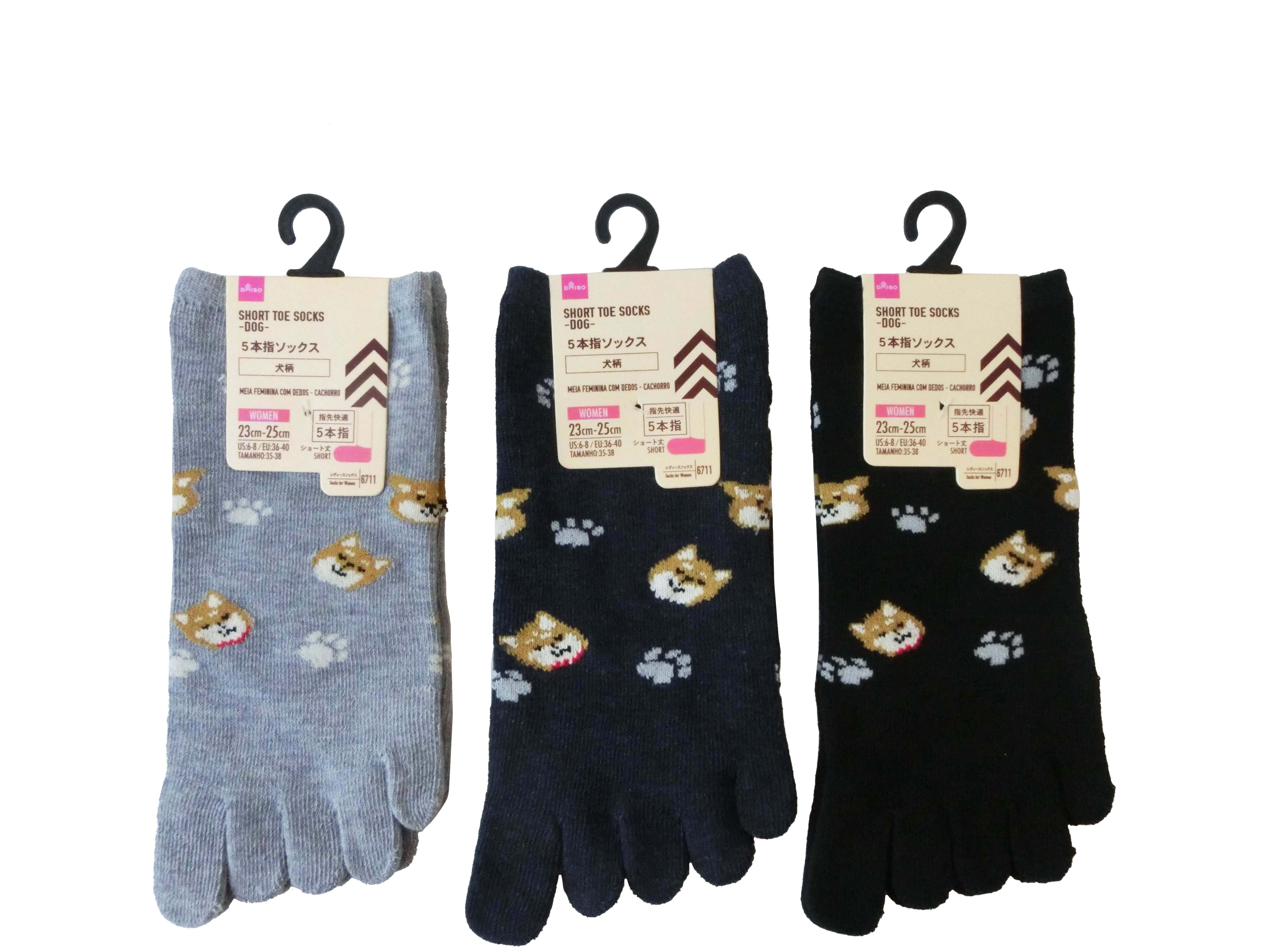 5-Toe Short Socks (Ladies, Dog Pattern)