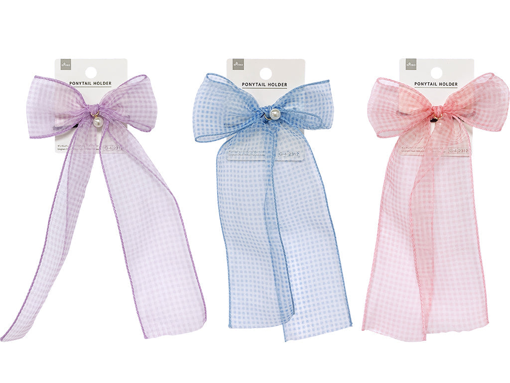 Gingham Check Ribbon Hair Pony (Organza)