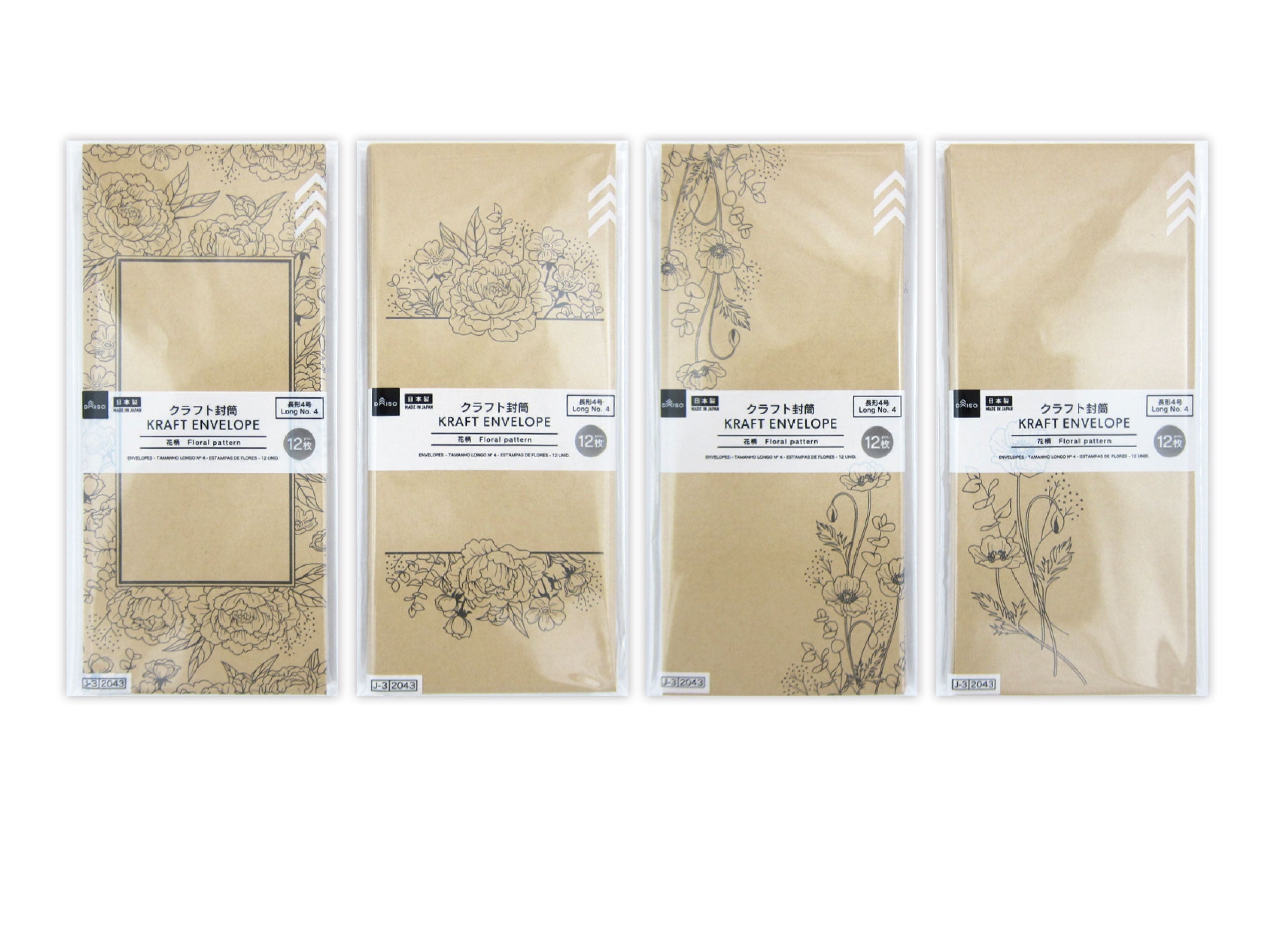 Craft Envelope (Long Type 4, Floral Pattern, 12 Pieces)