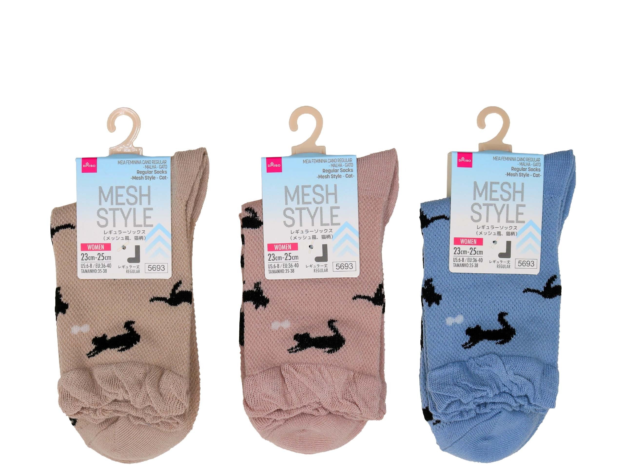 Regular Socks (Mesh Style, Cat Pattern)