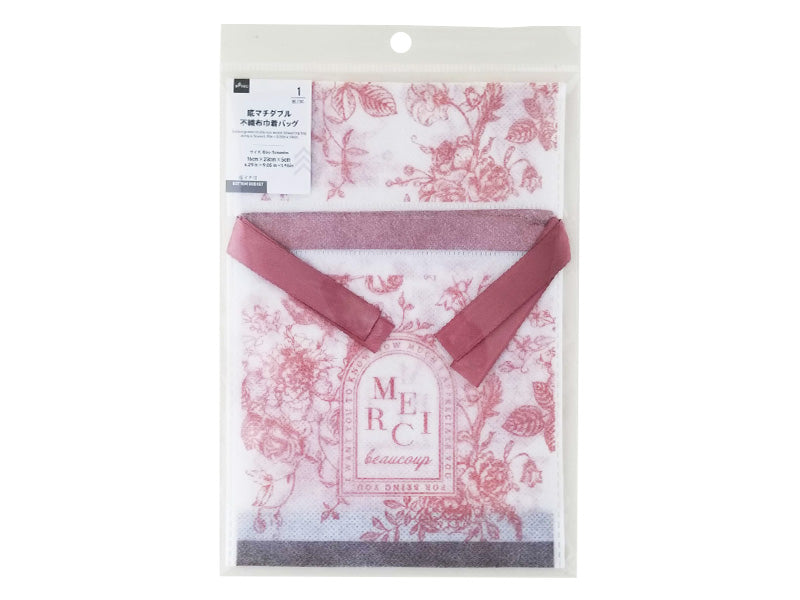 Bottom Gusset Double Non-Woven Drawstring Bag (Antique Flower)