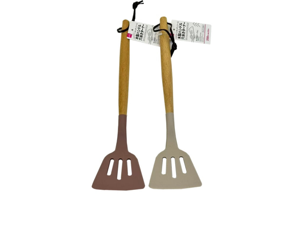 Wooden Handle Silicone Kitchen Tool (Slotted Turner)