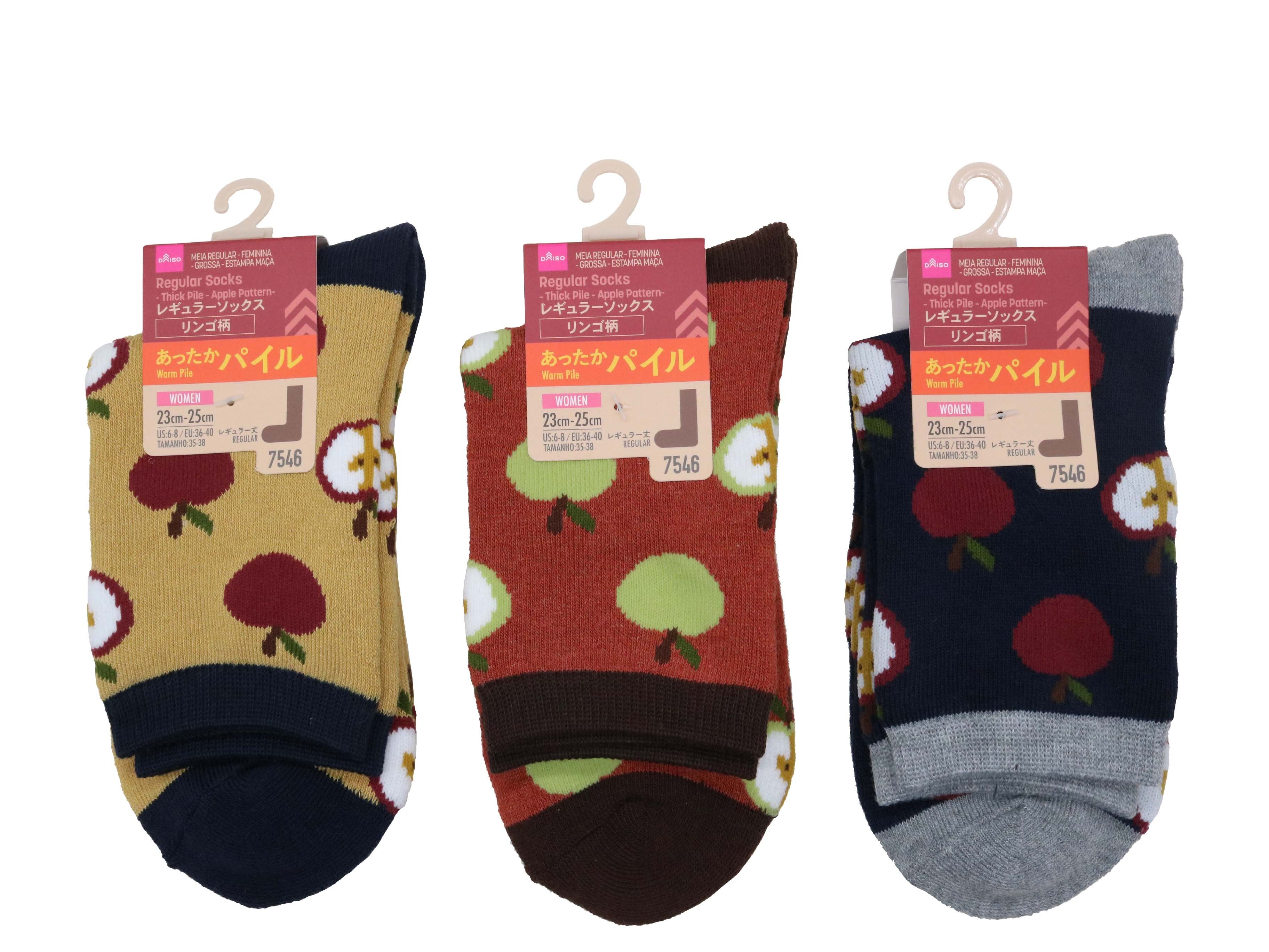 Regular Socks (Ladies, Thick Pile, Apple Pattern)