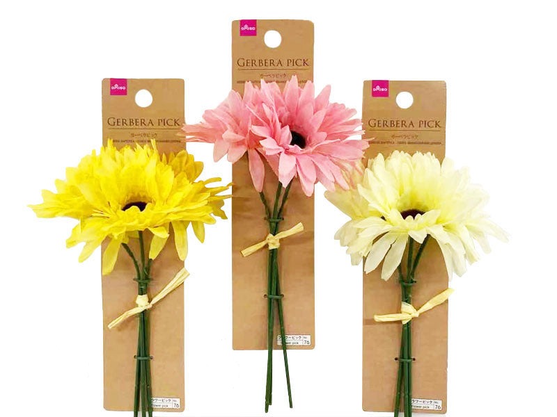 Gerbera Pick (3 Flowers, White, Yellow, Pink)