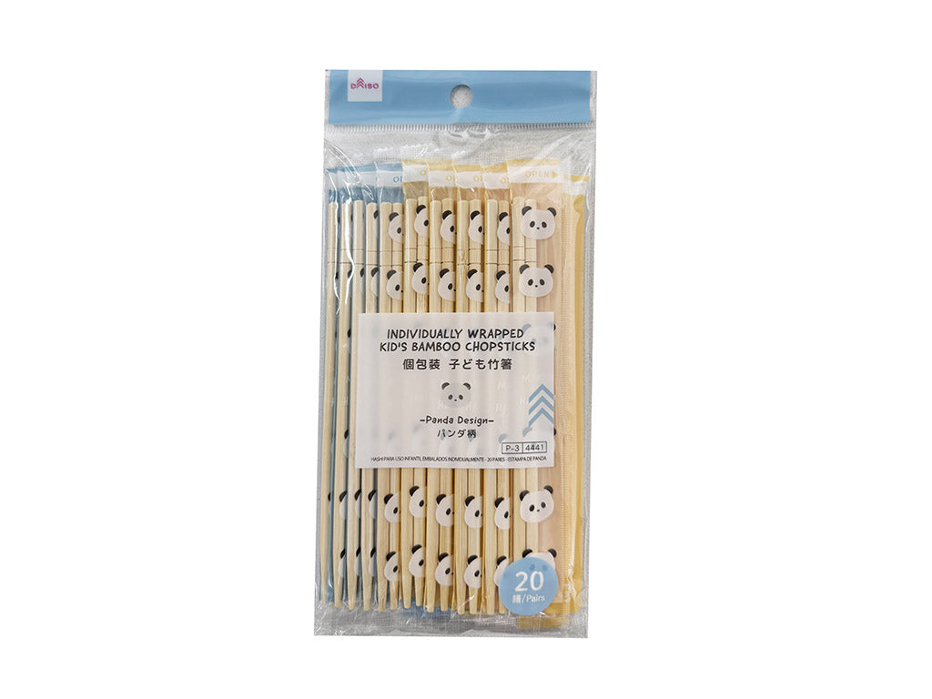 Individually Wrapped Children's Bamboo Chopsticks (20 pairs, Panda Design)