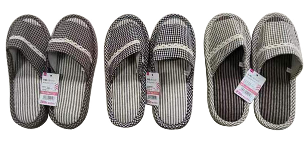 Outside Stitch Slippers (Gingham Check, Lace)