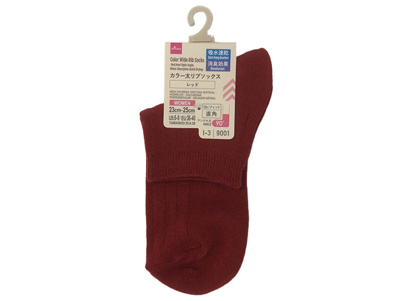 Colored Thick Ribbed Socks (Red, Right Angle Heel, Moisture-Wicking, Deodorizing)