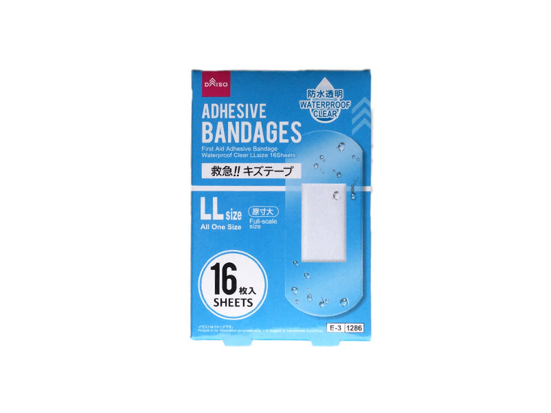 Emergency Bandage Tape Waterproof Transparent LL Size (16 Pieces)