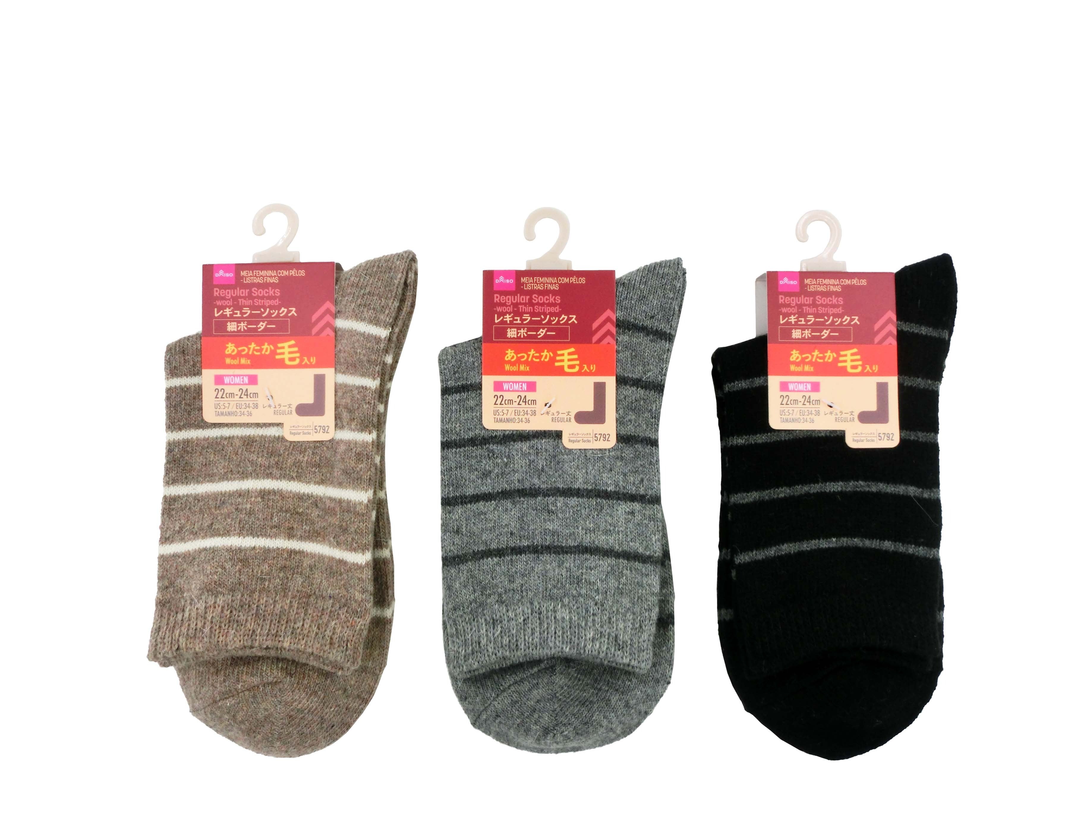 Regular Socks (Women's, Wool Blend, Thin Stripes)