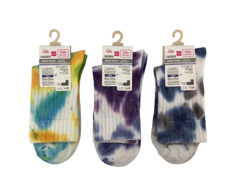 Men's Color Ankle Socks (Tie-Dye, Ribbed Opening)