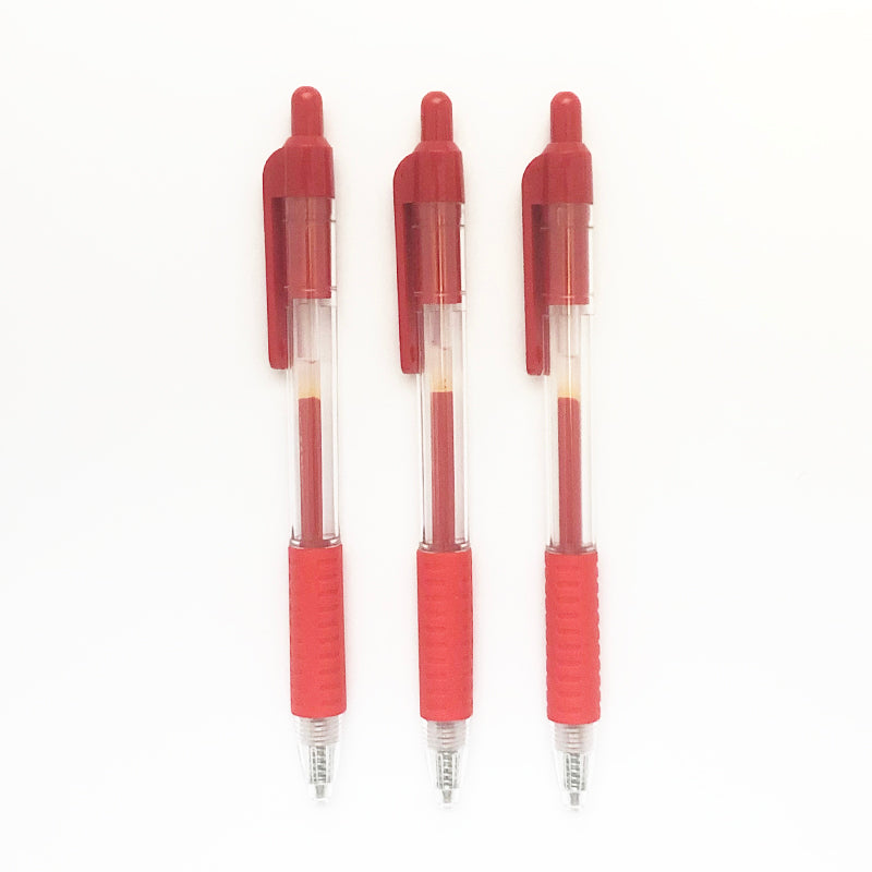 Knock Type Gel Ink Ballpoint Pen Red 3-Pack