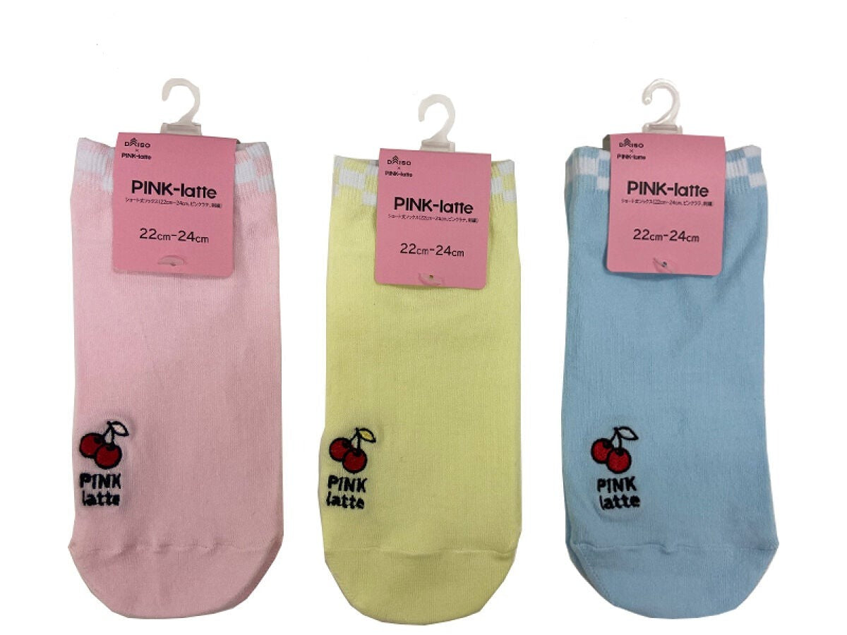 Short Length Socks (Pink Latte, Embroidery)