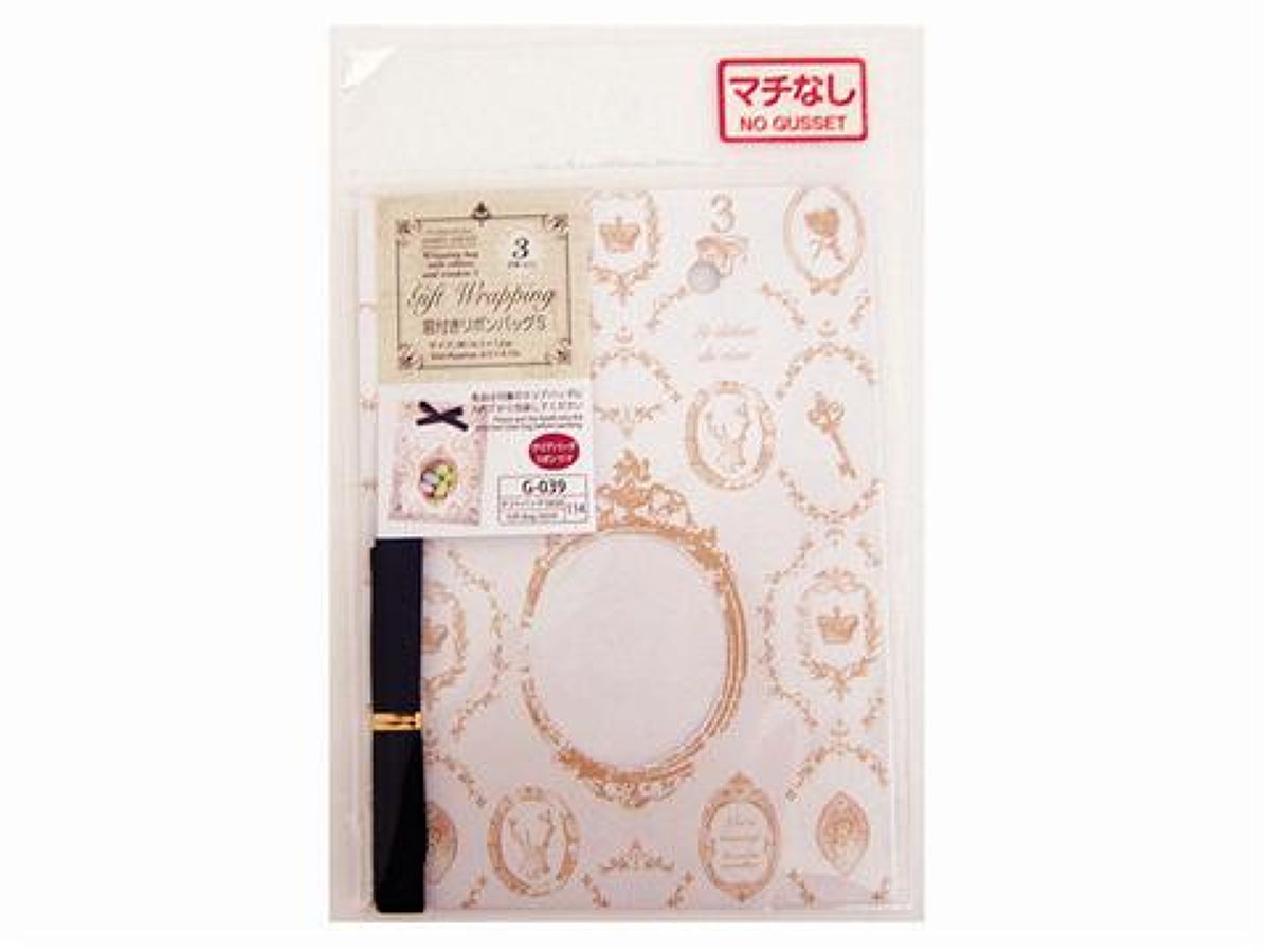 Windowed Ribbon Bag S (Approx. 16.5 x 12 cm, 3 Pieces) Antique