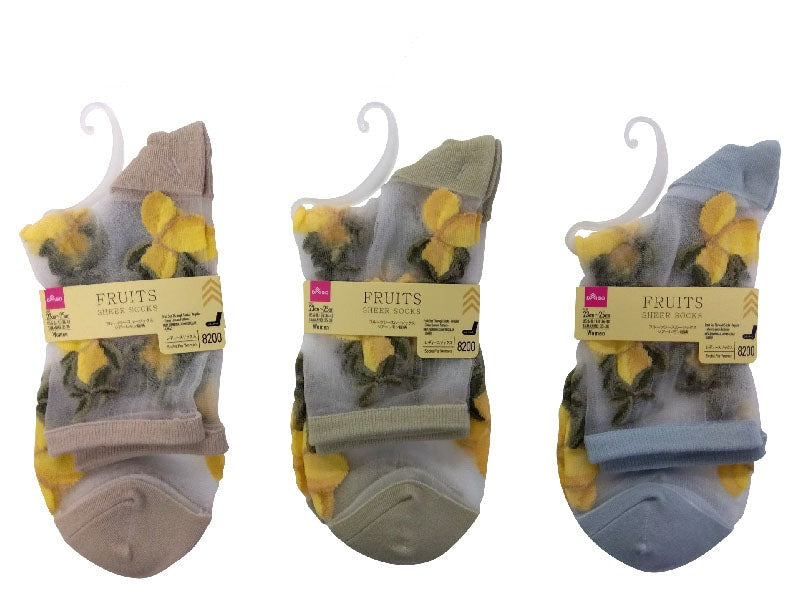 Fruit Sheer Socks (Regular Length, Sheer Lemon Pattern)