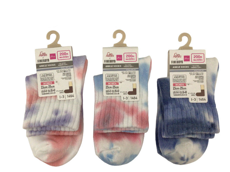 Women's Color Ankle Socks (Tie-Dye, Ribbed Cuff)
