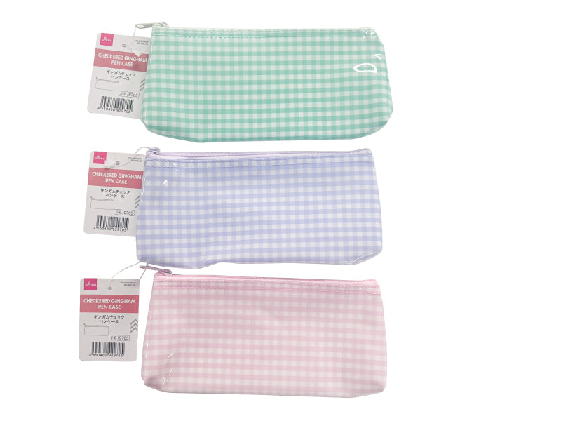 Gingham Check Pen Case (Purple, Green, Pink)
