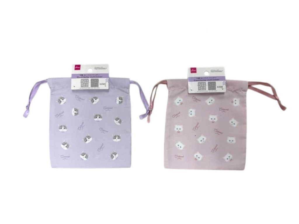 Drawstring Bag (Cat, Pink, Lavender)
