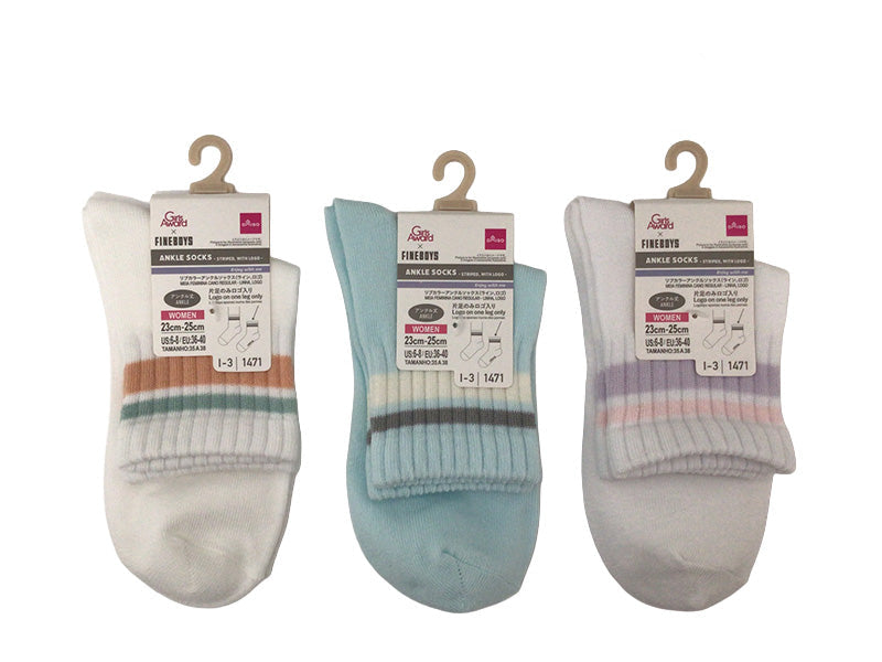 Women's Ribbed Color Ankle Socks (Line, Logo)