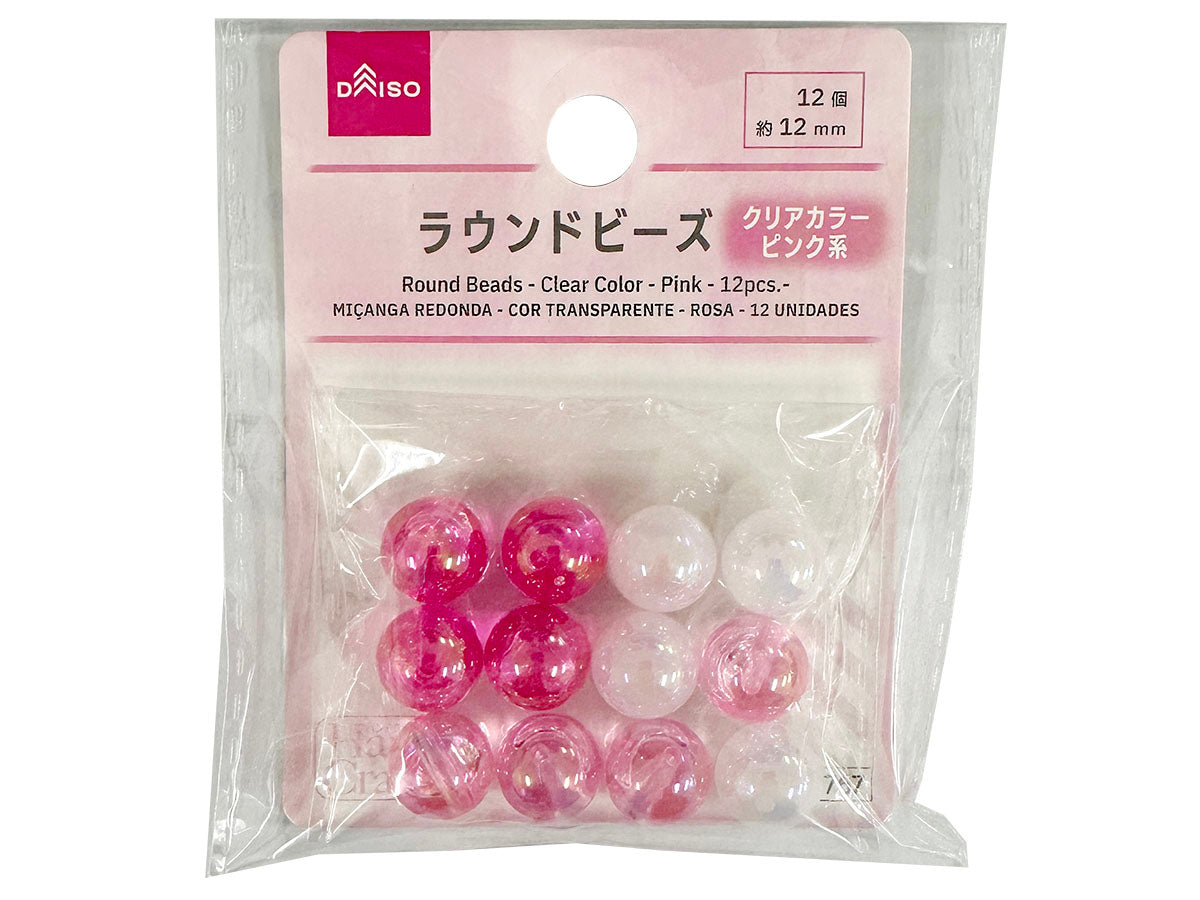 Round Beads (Clear Color, Pink, 12 Pieces)