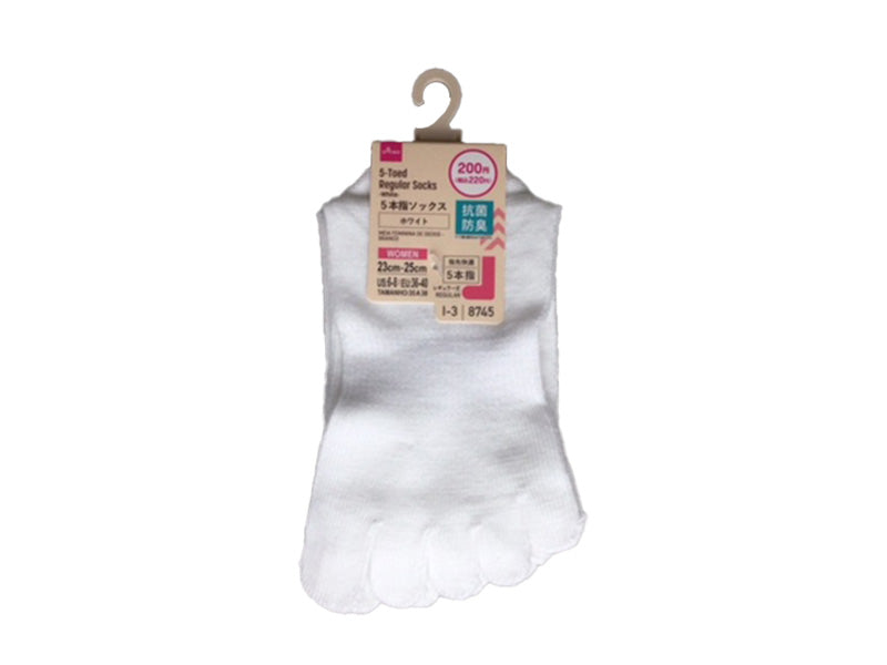 Five-Toe Regular Length Socks (Antibacterial, White)