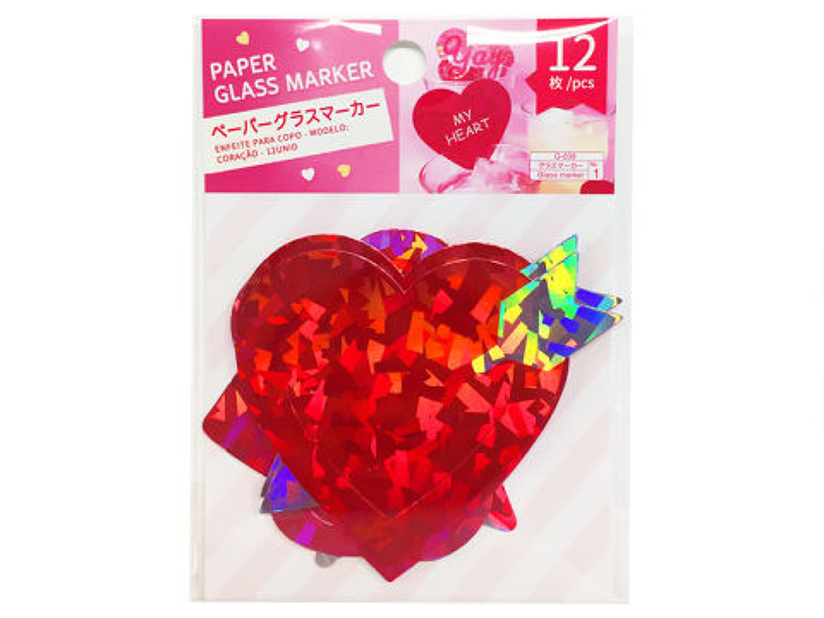 Paper Glass Markers (Heart, 12 pieces)