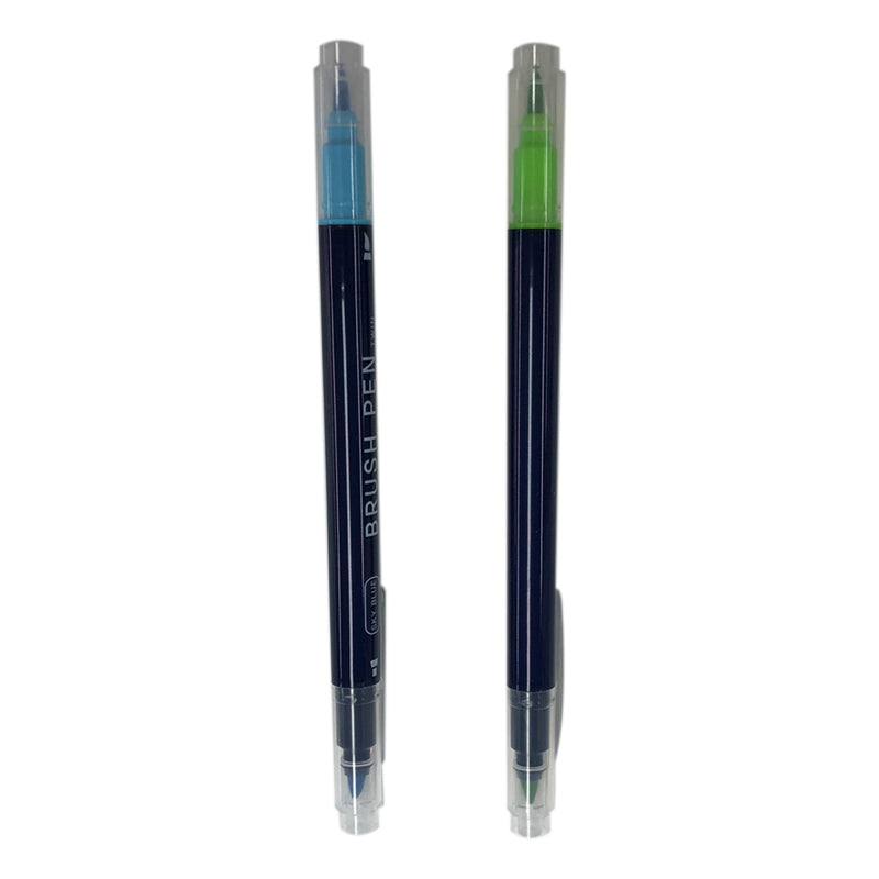 Calligraphy Twin Pen (Brush & Chisel, Light Blue & Yellow Green)