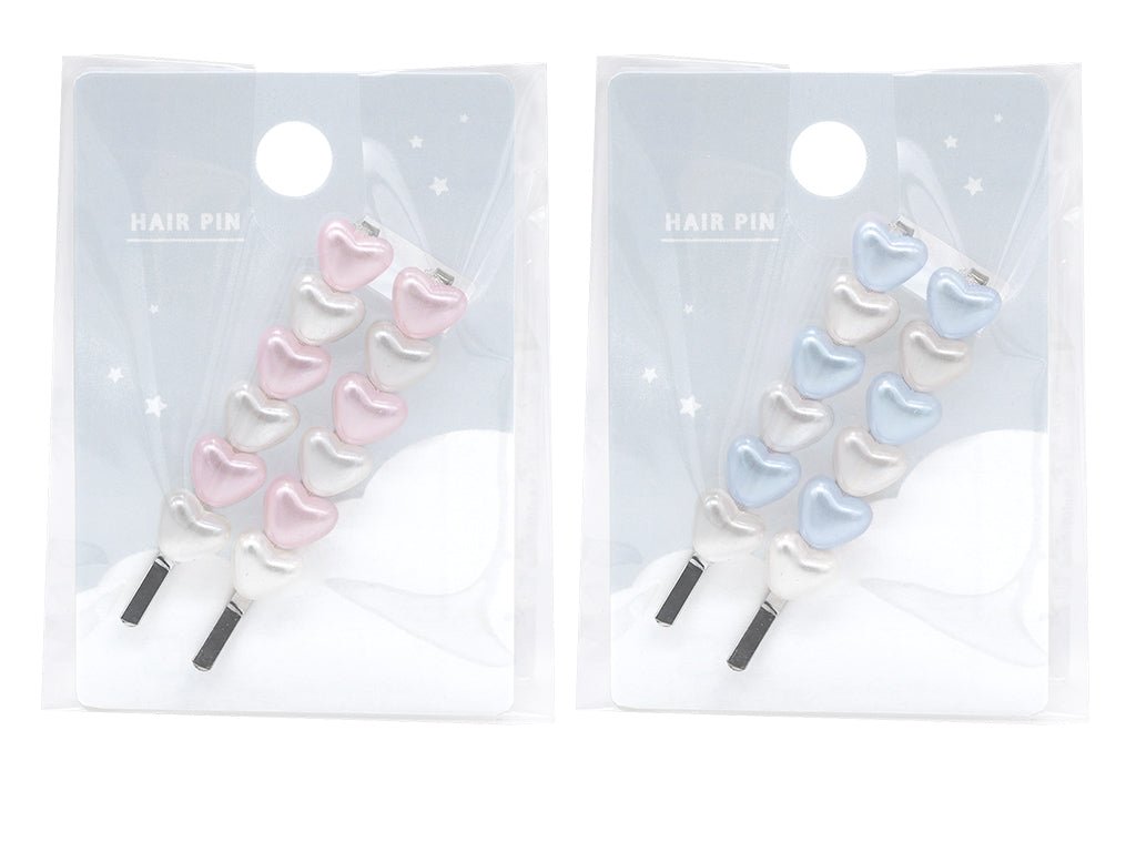 Fancy Heart Beads Hairpin Set (Pink, Blue)