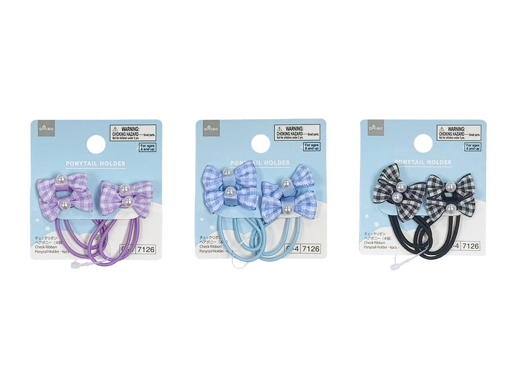 Check Ribbon Hair Pony (4 Pieces)