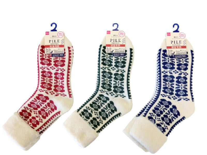Fleece Lined Pile Socks (Moisture Absorbing, Eastern European Retro, Tyrolean Floral Pattern)