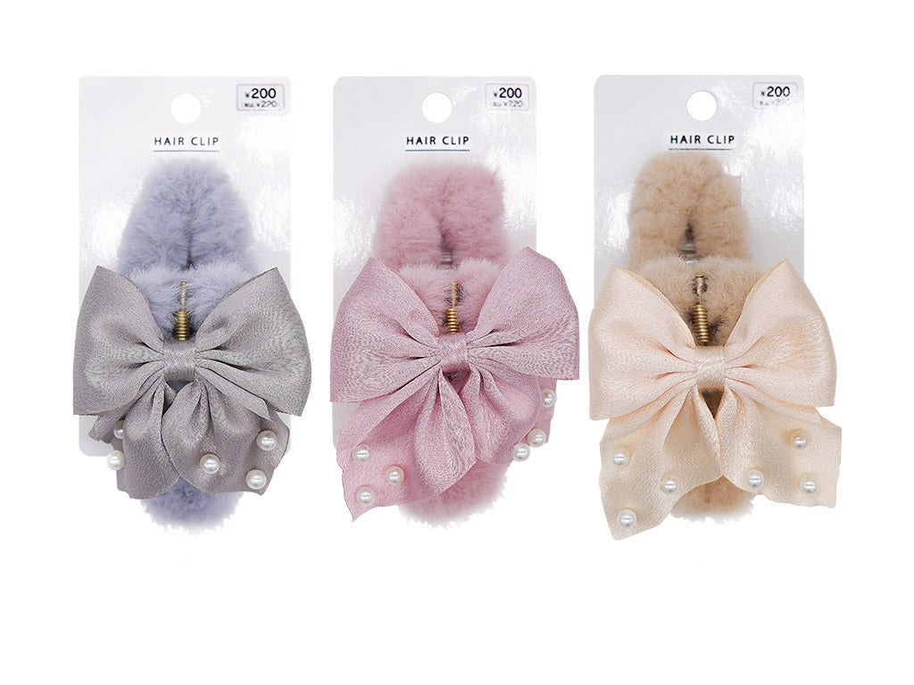 Eco Fur Banana Clip (Pearl Beads, Ribbon)