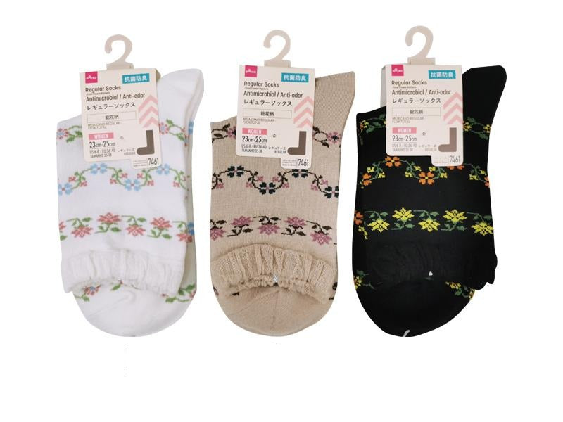 Regular Socks (Antibacterial, All-Over Floral Pattern)