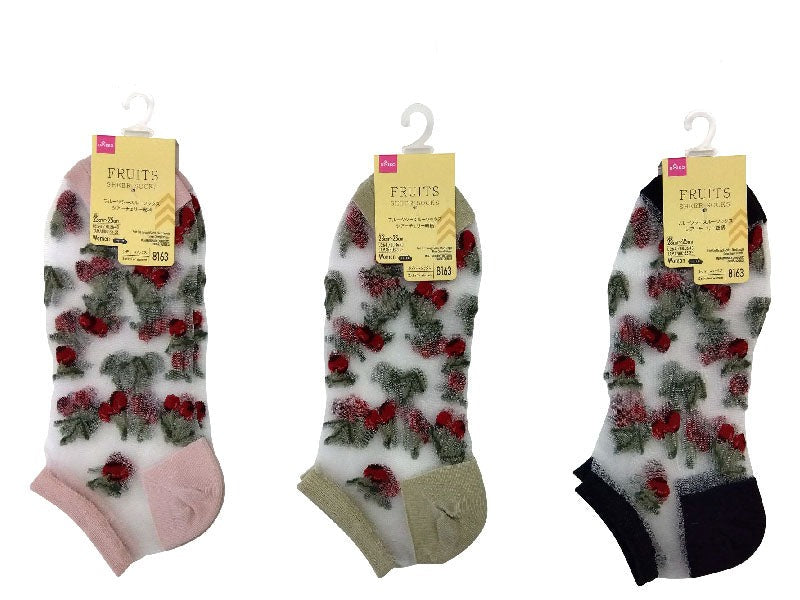 Fruit Sheer Socks (Short Length, Sheer Cherry Pattern)