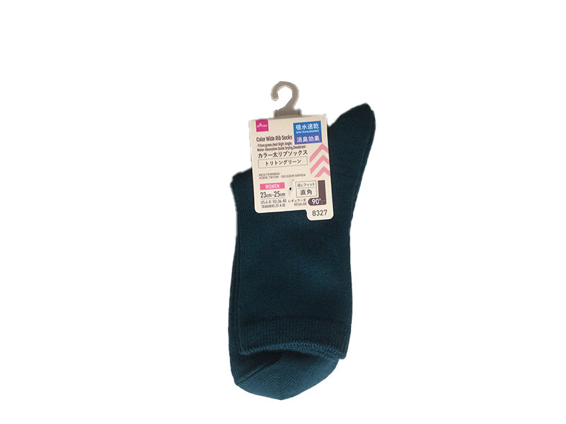 Color Thick Ribbed Socks (Trident Green, Straight Heel, Quick-Dry, Deodorizing)