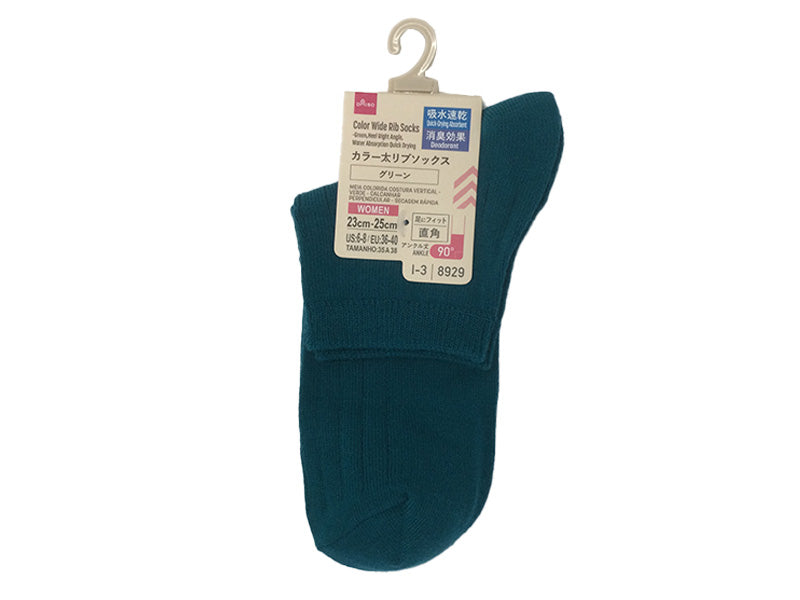 Colored Thick Rib Socks (Green, Straight Heel, Quick-Dry, Deodorizing)