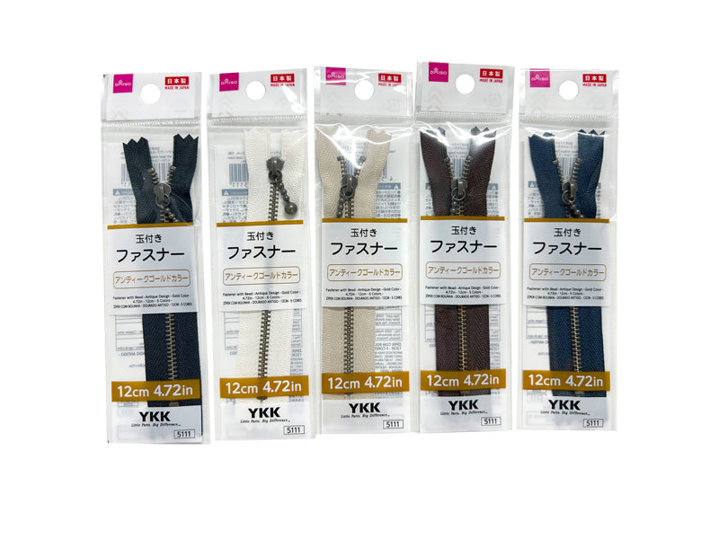 Ball Zipper (Antique Gold Color, 5 Colors)