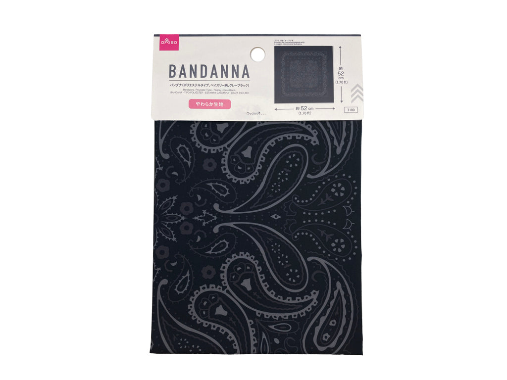 Bandana (Polyester Type, Paisley Pattern, Gray Black)
