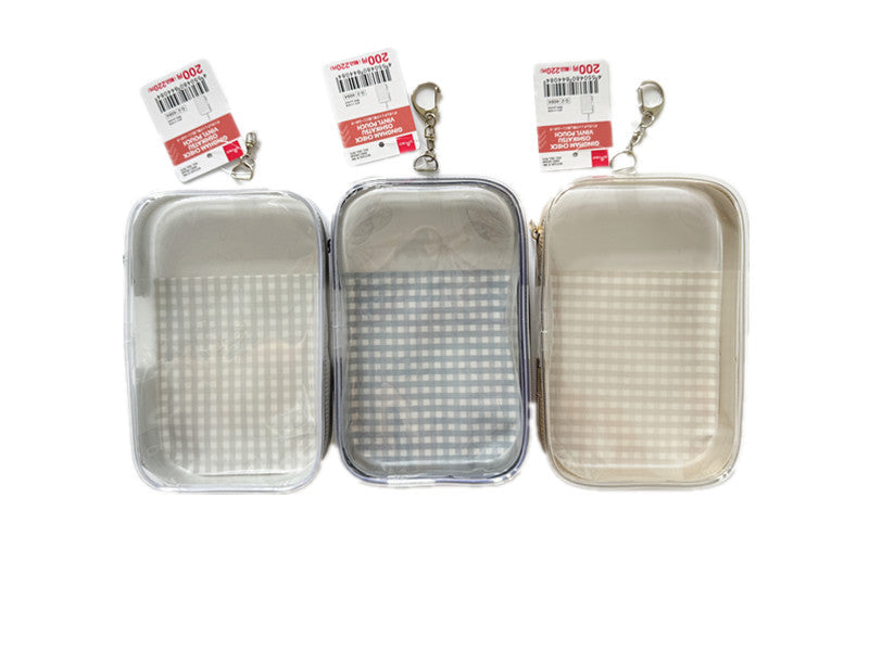 Gingham Check Vinyl Pouch (Beige, Gray, Black)