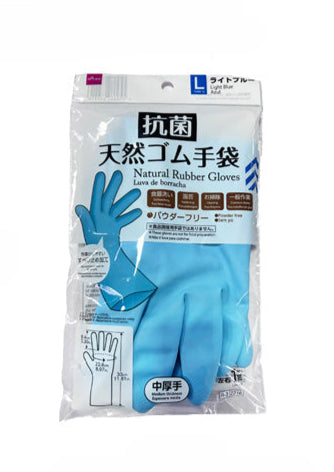 Antibacterial Natural Rubber Gloves (Light Blue, L)