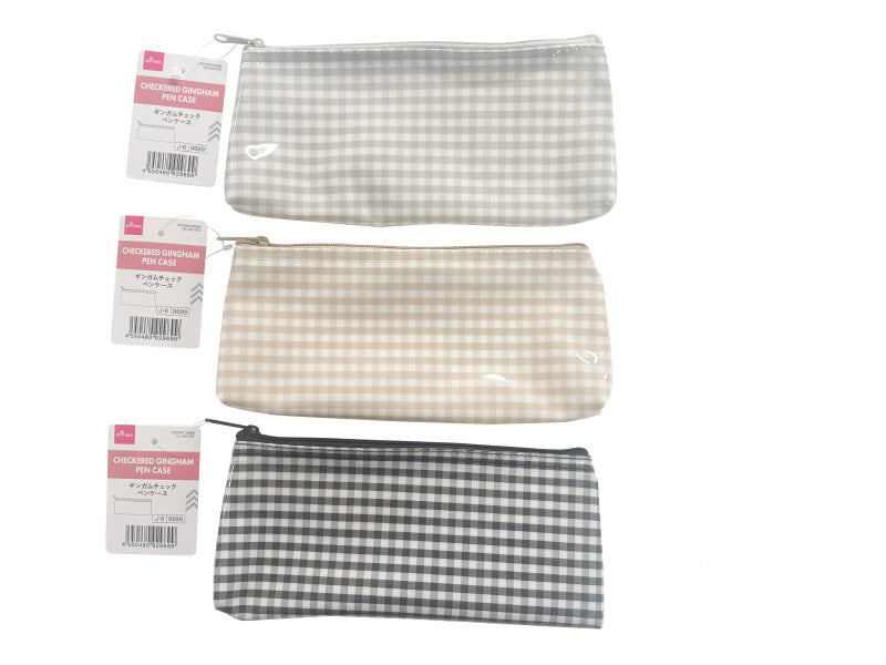 Gingham Check Pen Case (Beige, Gray, Black)