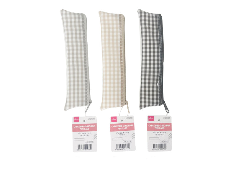 Gingham Check Pencil Case (Mini, Beige, Gray, Black)