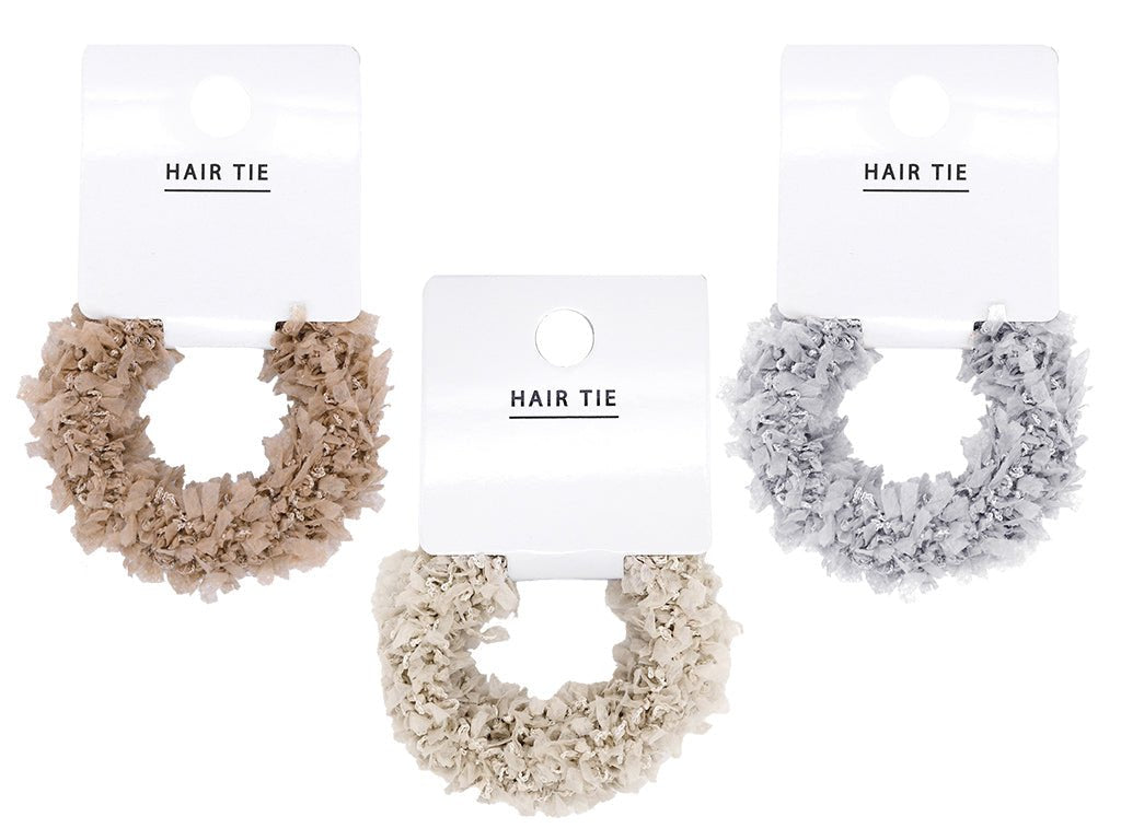 Soft Hair Tie (Gathered Fringe, Beige)