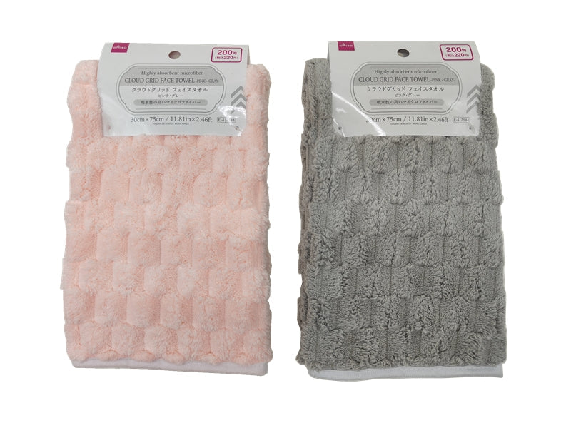 Cloud Grid Face Towel (Pink, Gray)