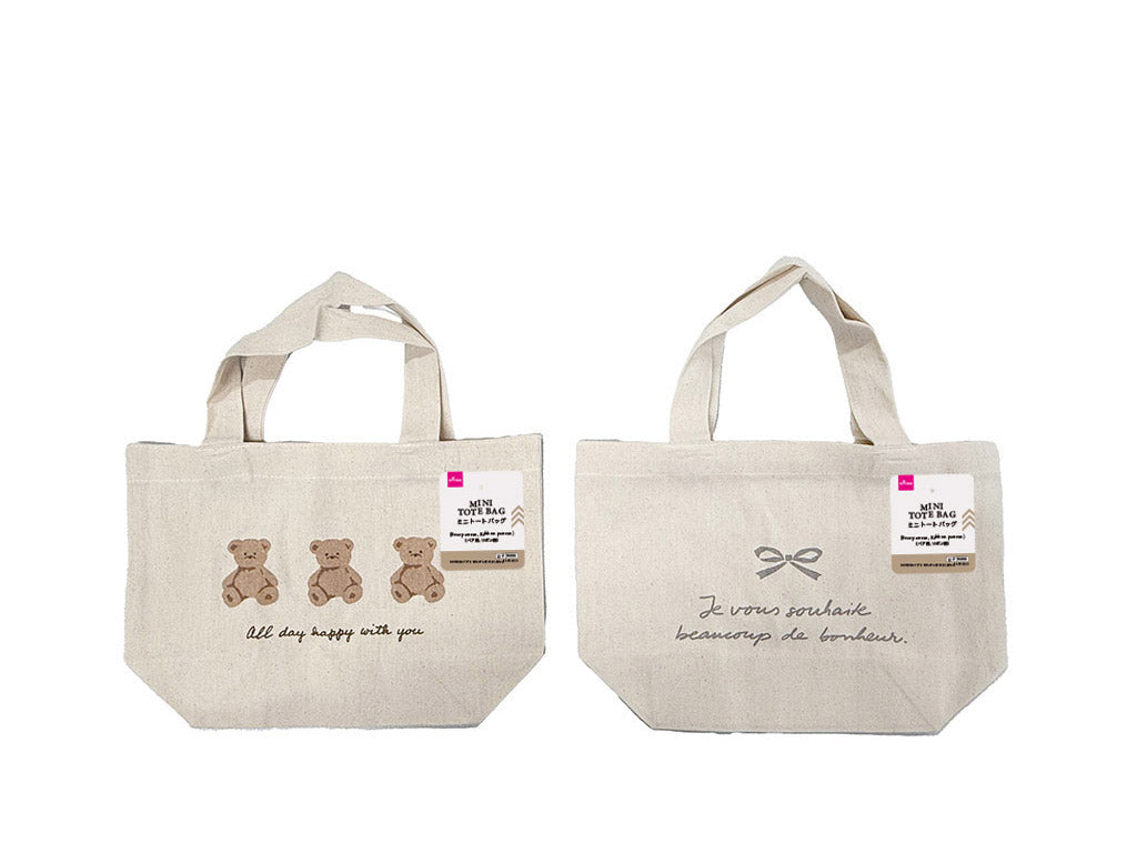 Mini Tote Bag (Bear Pattern, Ribbon Pattern)