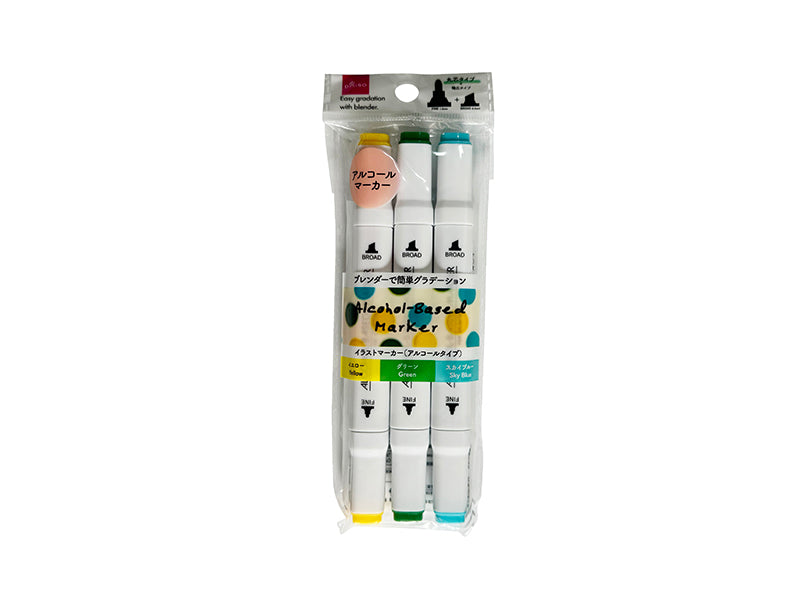 Illustration Marker (Alcohol Type, Basic Colors 2, Round Tip, 3 Pieces)