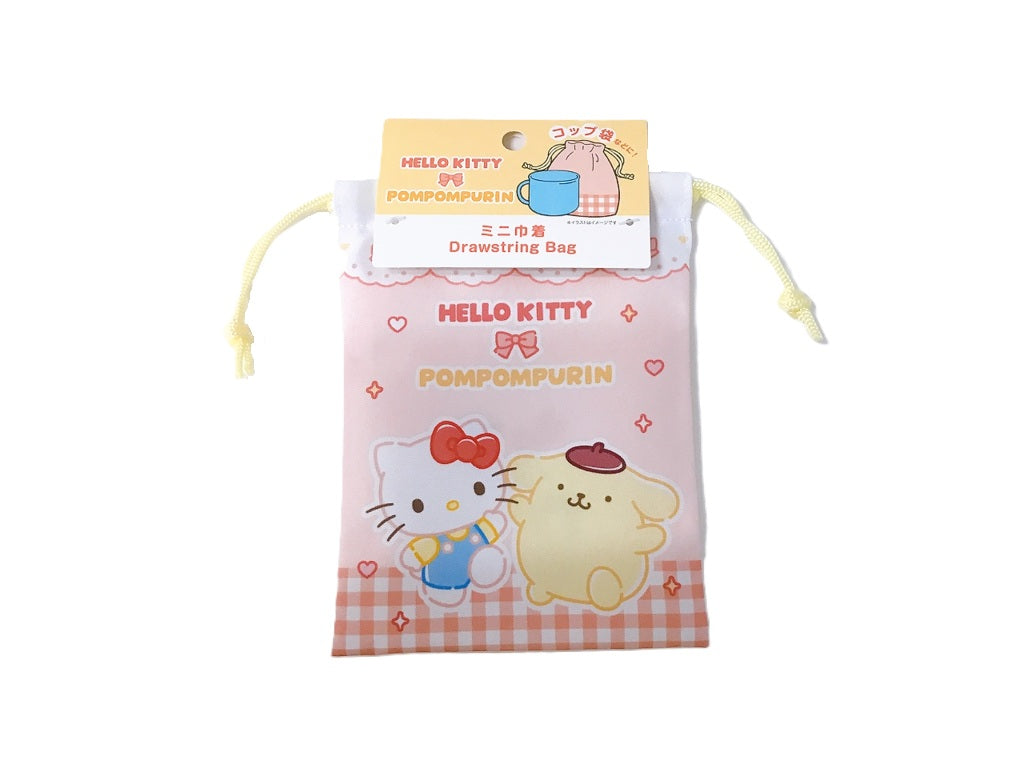Mini Drawstring Bag (Kitty Pudding, Gingham Check)