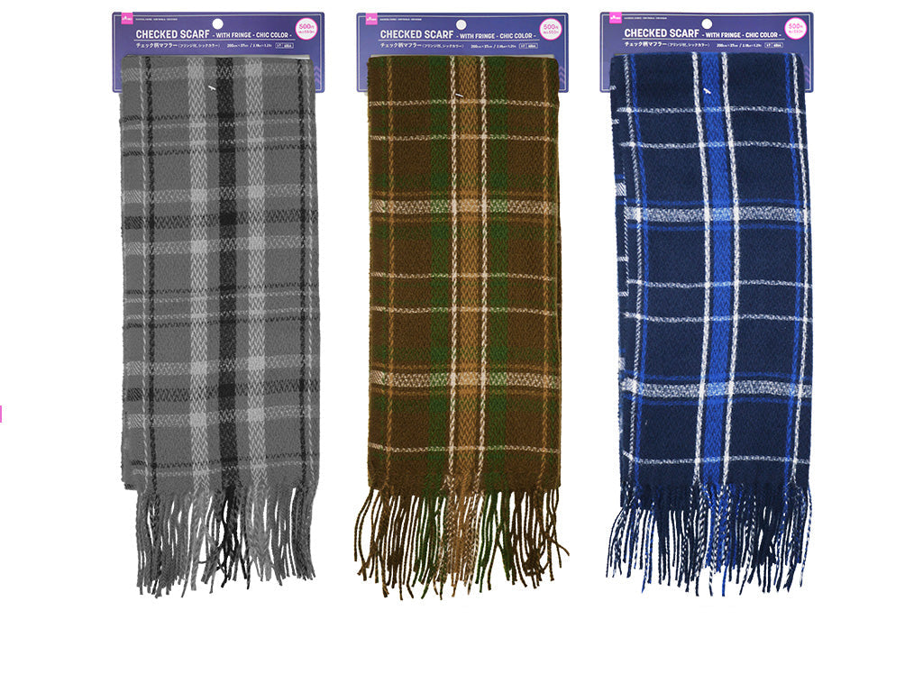 Check Pattern Scarf (Fringe, Chic Colors)