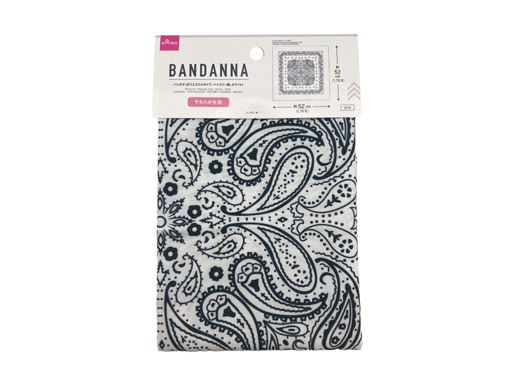 Bandana (Polyester Type, Paisley Pattern, White)